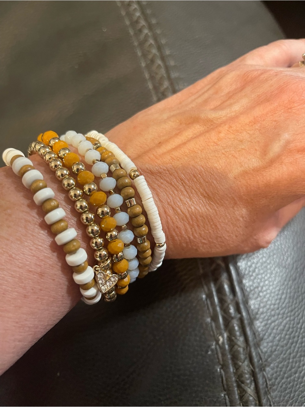 Park Lane White, Gold and Mustard Layered Beaded Bracelet Set